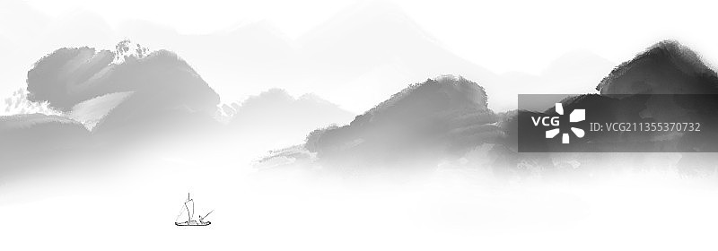 水墨中国画插图雾天山景图片素材