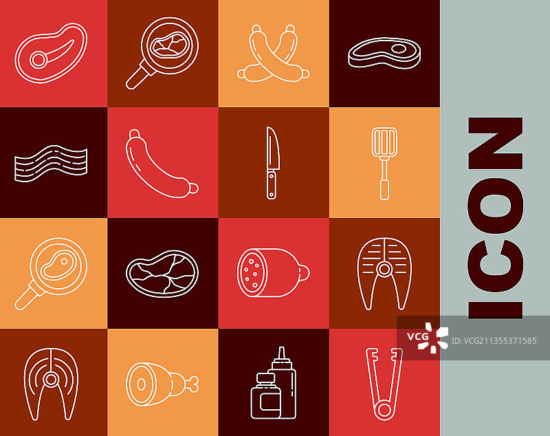 线条、肉夹、鱼、牛排、铲子交叉组合图片素材
