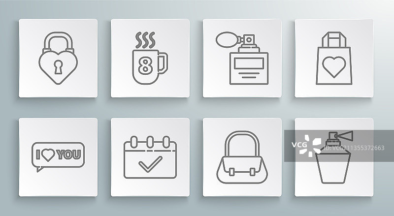 我爱你咖啡杯对话气泡线条集合图片素材