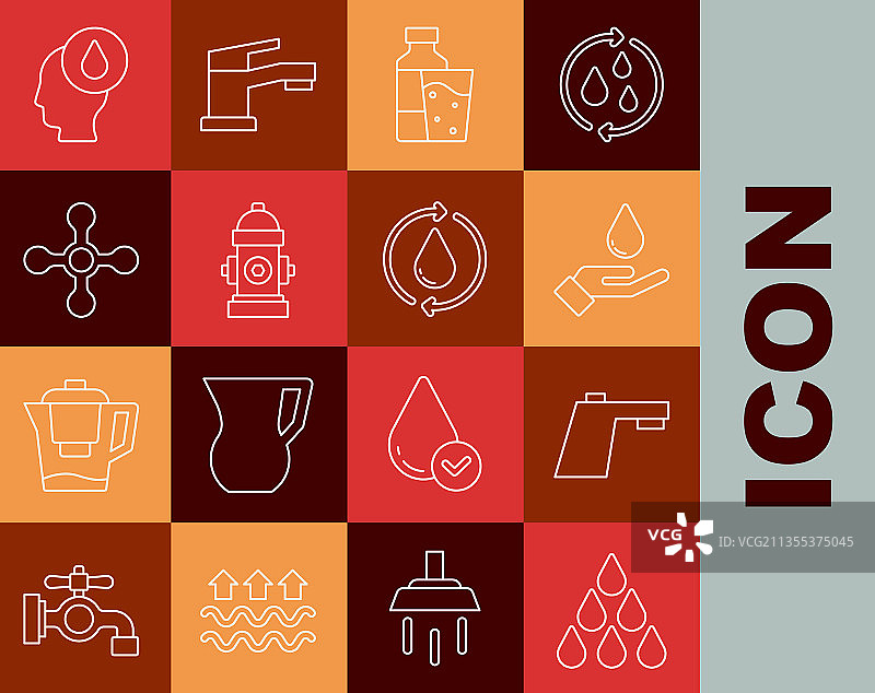 水滴、水龙头和用肥皂洗手图标图片素材