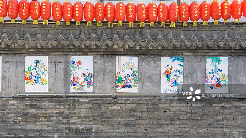 中国沈阳北市场民俗红灯笼壁画图片素材