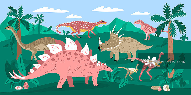 丛林中的恐龙组合图片素材