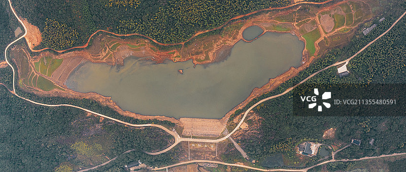 宁乡向阳水库航拍全景图片素材