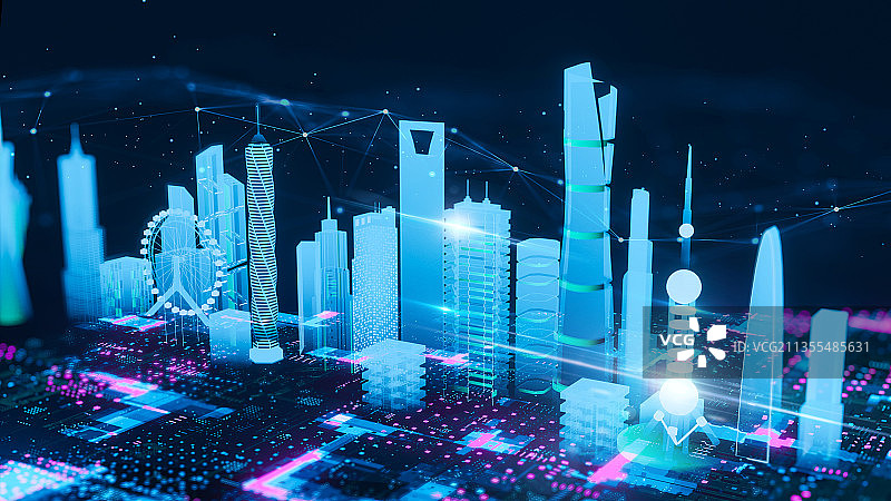 赛博朋克风格智慧城市插画图片素材