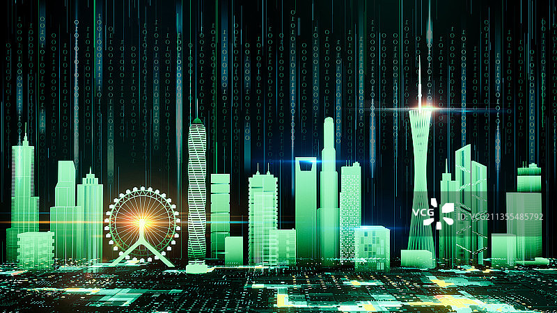 赛博朋克风格智慧城市插画图片素材