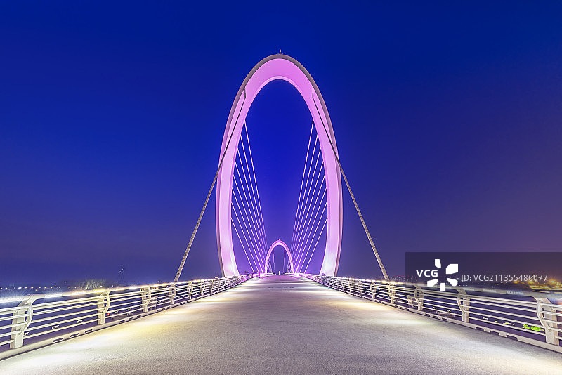 中国江苏南京的南京眼步行桥建筑夜景图片素材