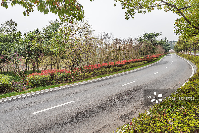 中国江苏南京牛首山景区的树林草地道路图片素材
