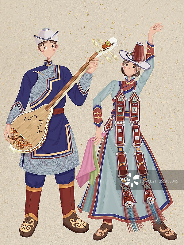 裕固族少年和少女图片素材