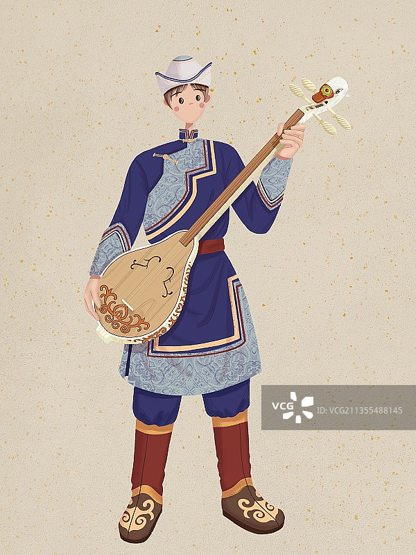 拿着天鹅琴的裕固族少年图片素材