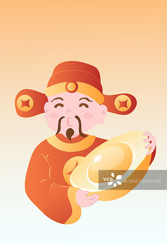 过年抱金元宝的可爱财神矢量插画图片素材