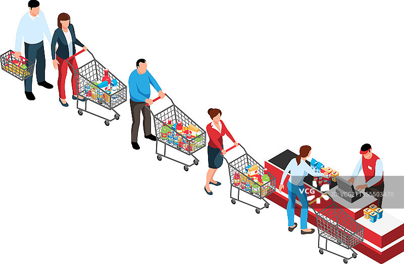 超市收银台排队场景图片素材