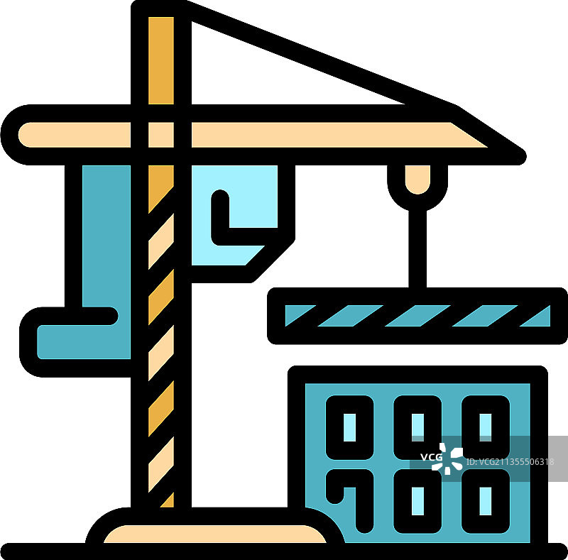 建筑起重机彩色轮廓图标图片素材