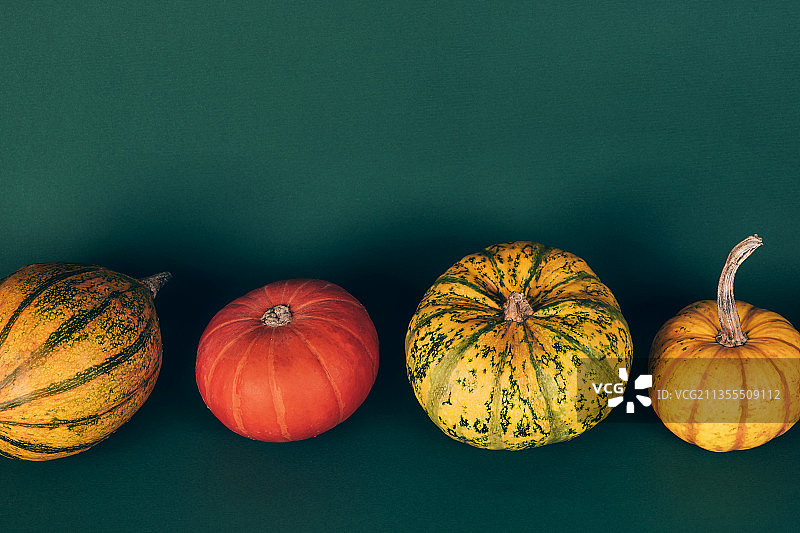 桌子上南瓜的高角度视图图片素材