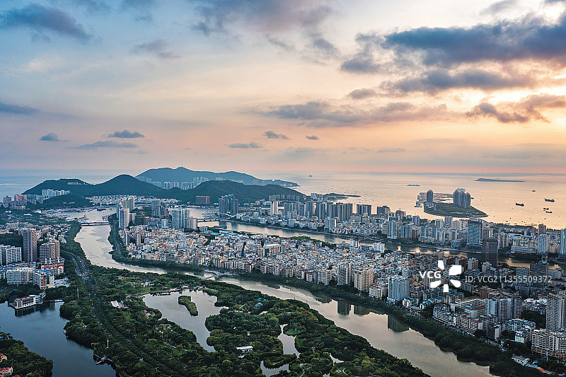 海南省三亚市吉阳区临春河全景图片素材