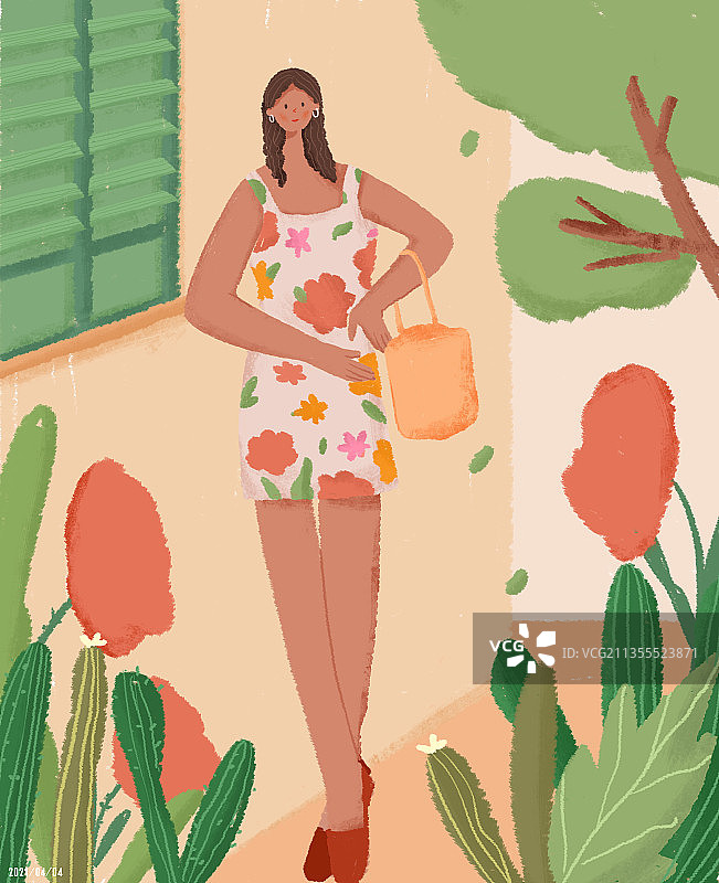 可爱人物少女肌理插画植物化妆品包装美女扁平图片素材