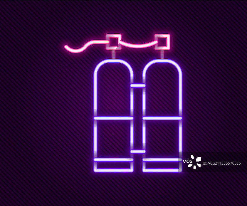 发光的霓虹灯线条水肺潜水图标，黑色背景图片素材