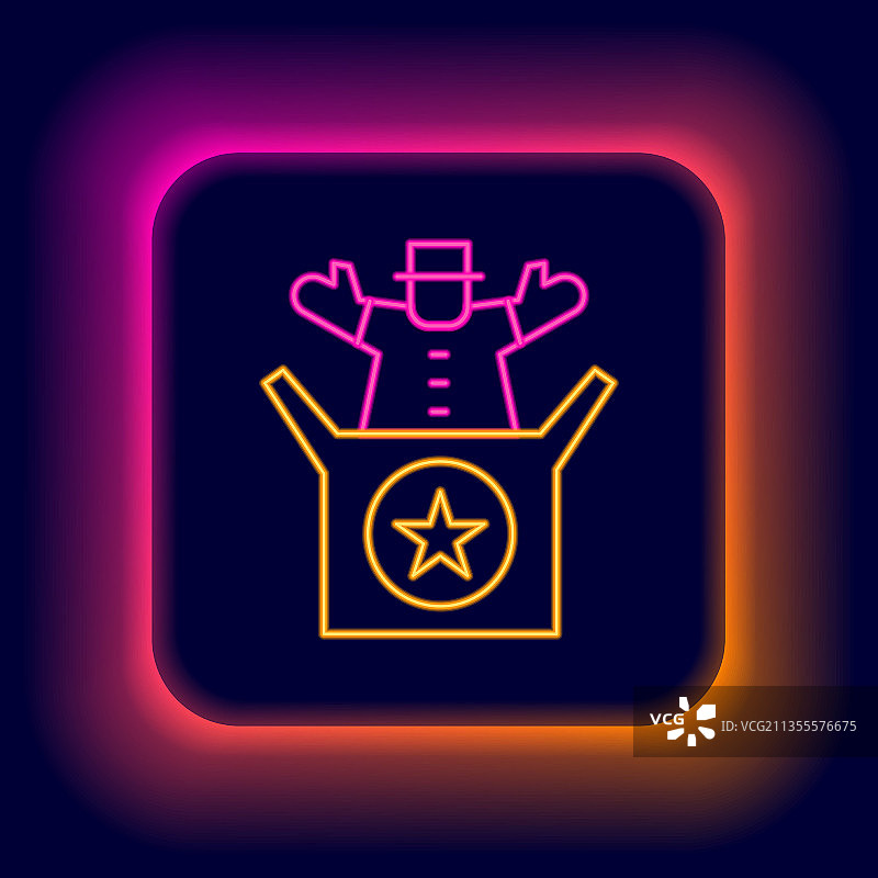 发光霓虹灯线条：盒子里的杰克玩具图标图片素材