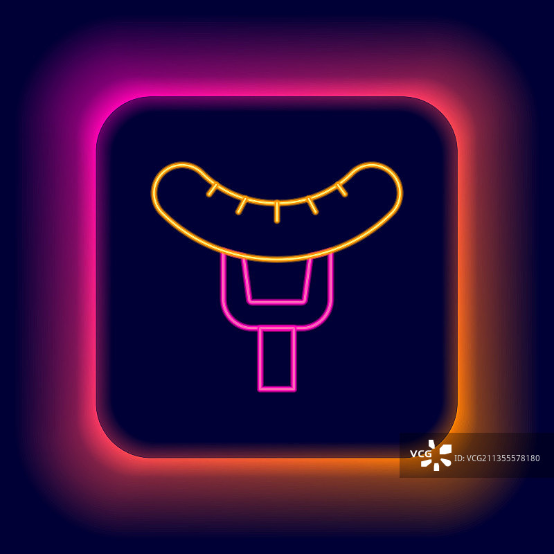 发光的霓虹线：叉子上的香肠图标图片素材