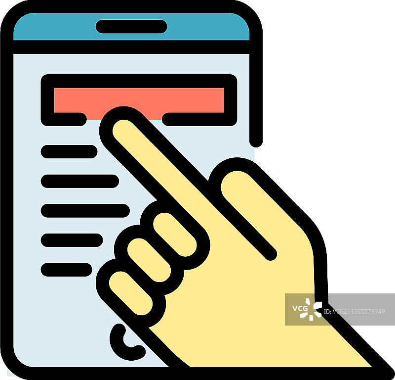 智能手机图标彩色轮廓上的手指图片素材