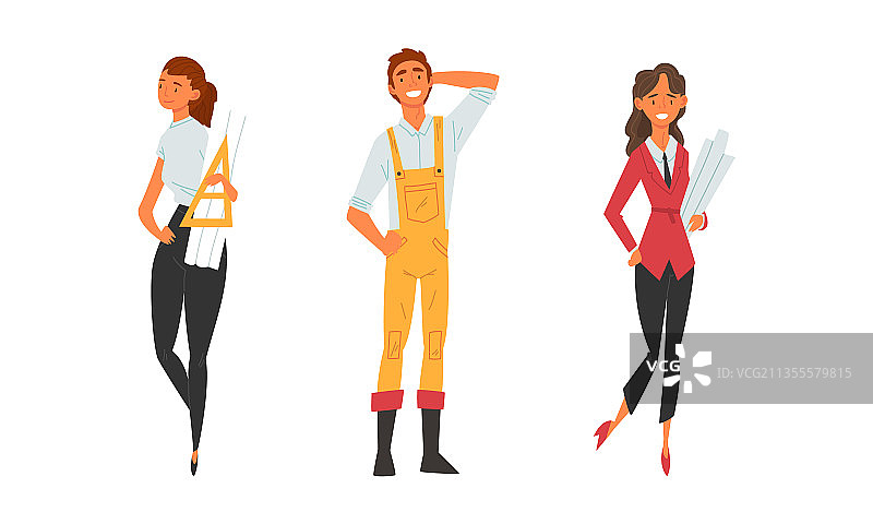 年轻男女建筑师和工程师图片素材