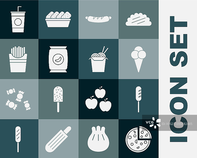 披萨炸香肠蛋卷冰淇淋套装图片素材