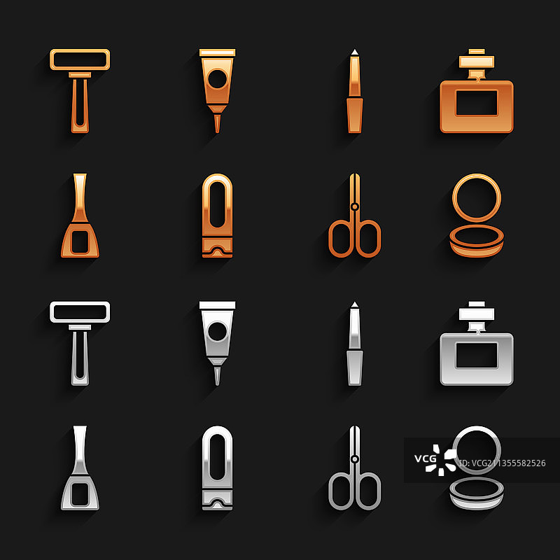 洗发水、香水、化妆粉套装图片素材