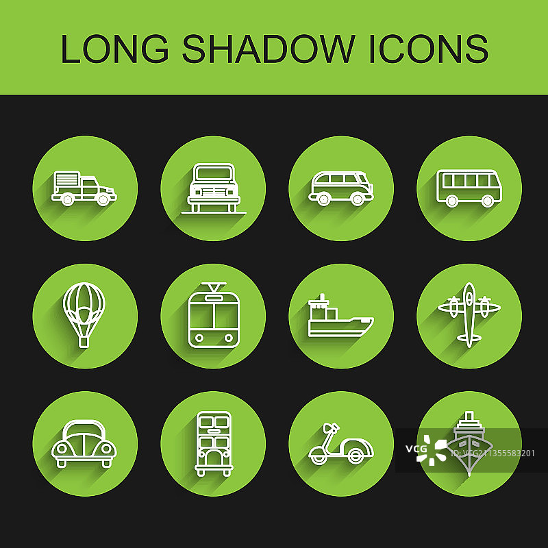 双层巴士货运汽车线条组合图片素材