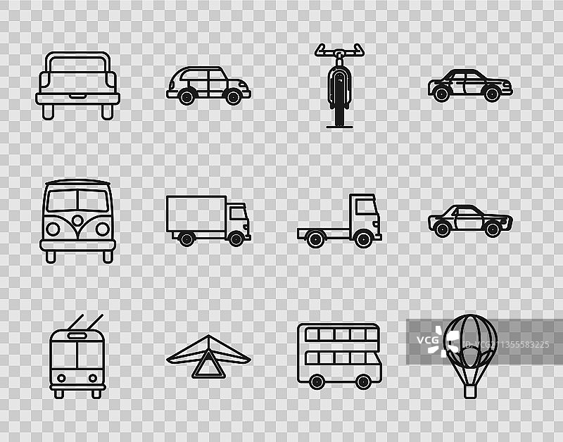 无轨电车热气球和自行车图片素材