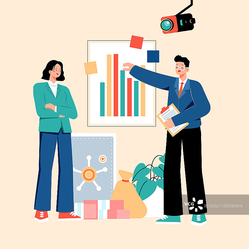 卡通互联网青年学生应届生职业工作会议演讲业绩金融理财矢量插画图片素材