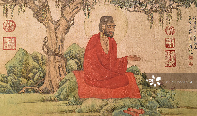 元代赵孟頫红衣西域僧图卷经文佛经般若波罗蜜心经佛经书法绘画图片素材