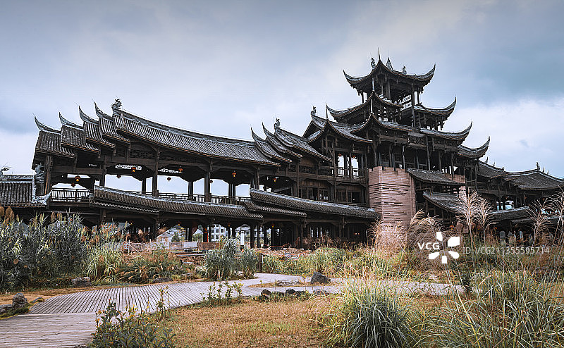 重庆黔江濯水古镇风雨廊桥世界第一图片素材