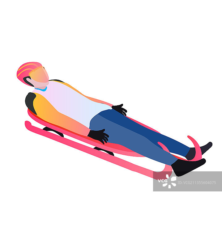 无舵雪橇运动人物动作矢量插画图片素材