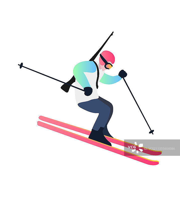 背枪越野滑雪运动人物动作矢量插画图片素材