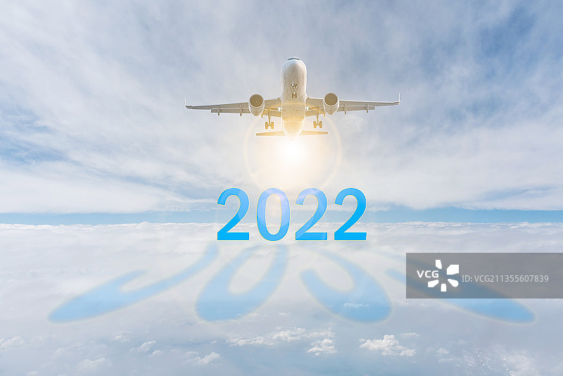 2022跨年新年开始蓝天白云飞机背景图片素材