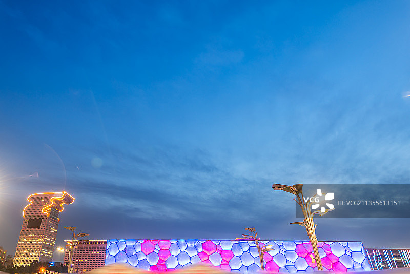 中国北京水立方建筑夜景图片素材