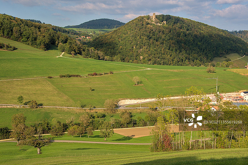 狭长而广阔的山谷上的草原图片素材