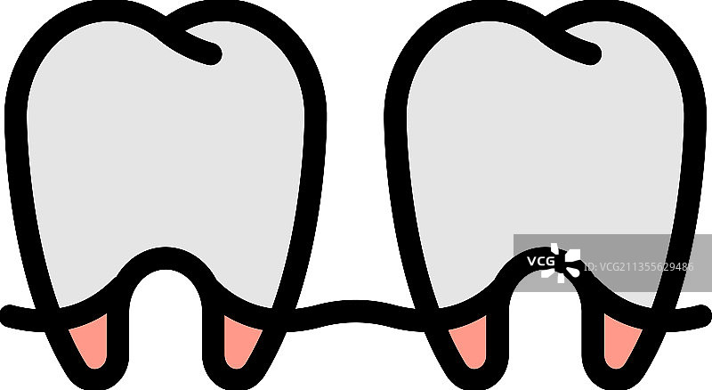 两颗牙齿图标彩色轮廓图片素材