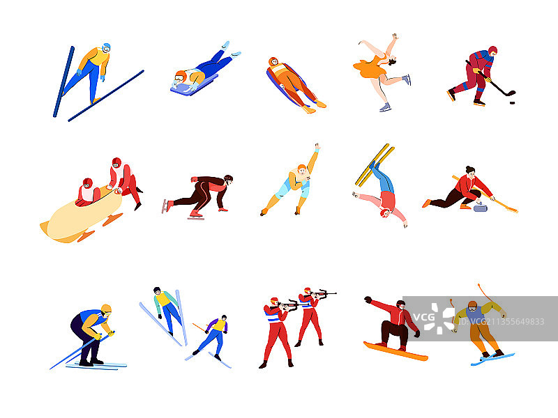 滑雪运动扁平人物图片素材
