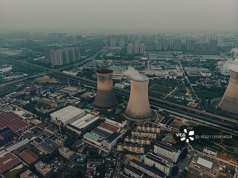 江苏省常州市天宁区戚墅堰电厂的工业时代感航拍图片素材