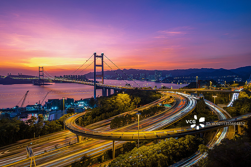 香港青马大桥日落图片素材
