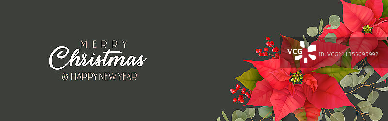 逼真风格圣诞快乐新年banner图片素材