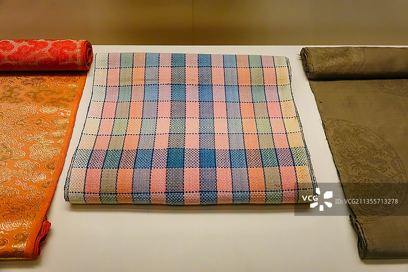 清朝彩格棉布 中国国家博物馆文物图片素材