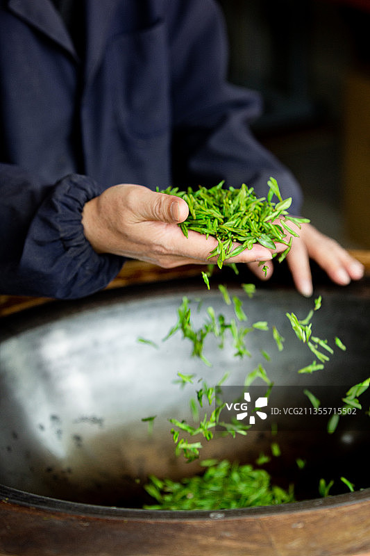 西湖龙井茶炒制，西湖龙井，龙井茶，绿茶图片素材