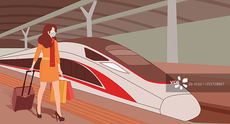 高铁车站站台和行走的旅人图片素材