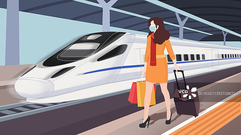 高铁车站站台和行走的旅人图片素材