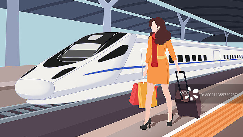高铁车站站台和行走的旅人图片素材