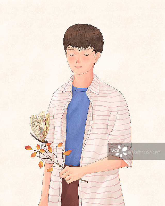 秋天男生与蜻蜓插画3图片素材