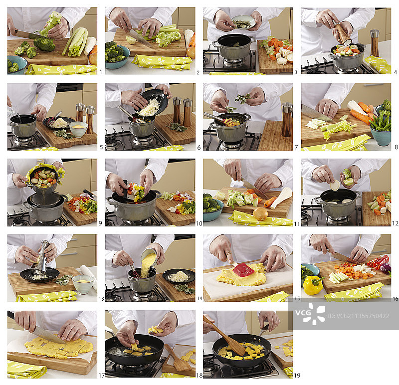 准备含玉米粥薄脆饼的维生素汤图片素材