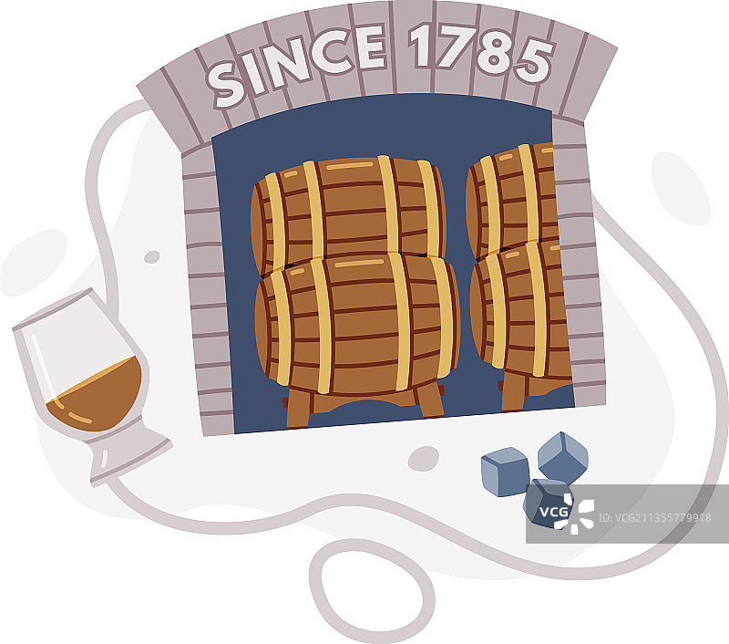 玻璃杯中的威士忌饮品和木制容器中的存储图片素材