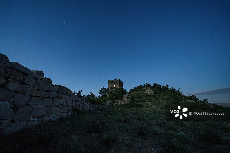 河北省涞源县南楼台长城蓝调夜景自然风光图片素材